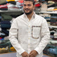 Men’s White Cotton Shirt with Paisley Contrast Pocket – Premium Stylish Casual Shirt
