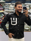 Men’s Black Graphic Print Shirt with Contrast Pocket – Stylish Street Style Cotton Shirt
