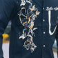 Men’s Navy Blue Graphic Print Shirt with Designer Pocket – Stylish Casual Cotton Shirt