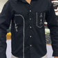 Men’s Black Cotton Shirt with White Embroidered Pocket – Premium Designer Casual Shirt