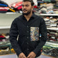 Men’s Black Cotton Shirt with Paisley Designer Pocket – Stylish Casual Fashion Shirt