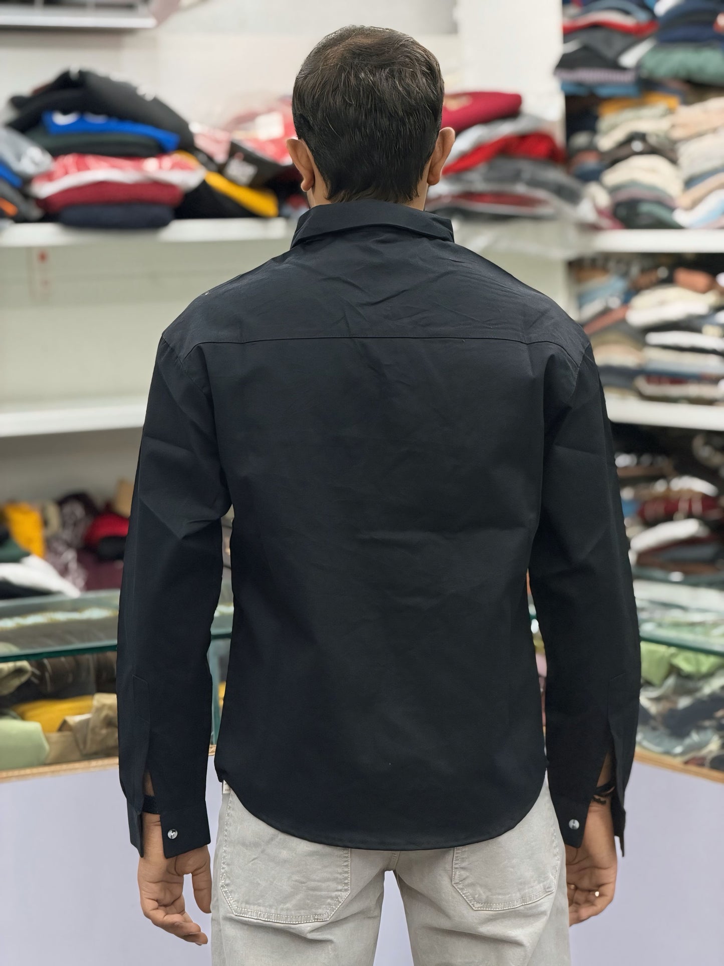 Men’s Black Cotton Shirt with Paisley Designer Pocket – Stylish Casual Fashion Shirt