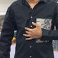 Men’s Black Cotton Shirt with Paisley Designer Pocket – Stylish Casual Fashion Shirt