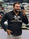 Men’s Black Butterfly Graphic Print Shirt – Stylish Street Style Cotton Casual Shirt