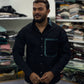 Men’s Black Cotton Shirt with Contrast Plaid Pocket – Stylish Casual Designer Shirt