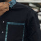 Men’s Black Cotton Shirt with Contrast Plaid Pocket – Stylish Casual Designer Shirt