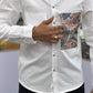 Men’s White Cotton Shirt with Paisley Designer Pocket – Premium Casual Fashion Shirt