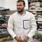 Men’s White Cotton Shirt with Contrast Plaid Pocket – Premium Casual Designer Shirt