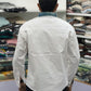 Men’s White Cotton Shirt with Contrast Plaid Pocket – Premium Casual Designer Shirt