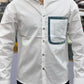 Men’s White Cotton Shirt with Contrast Plaid Pocket – Premium Casual Designer Shirt