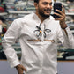 Men’s White Butterfly Graphic Print Shirt – Stylish Casual Cotton Designer