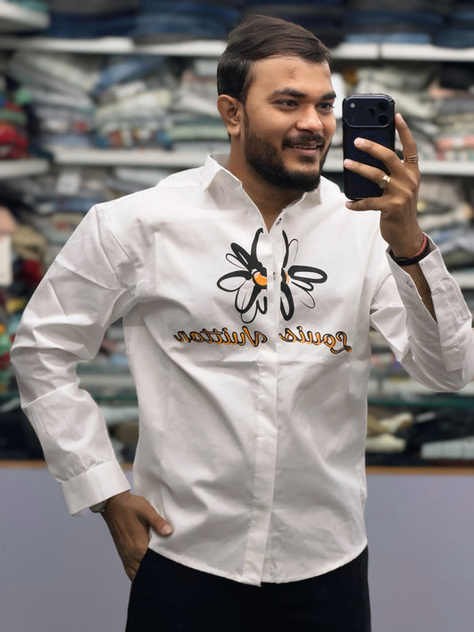 Men’s White Butterfly Graphic Print Shirt – Stylish Casual Cotton Designer