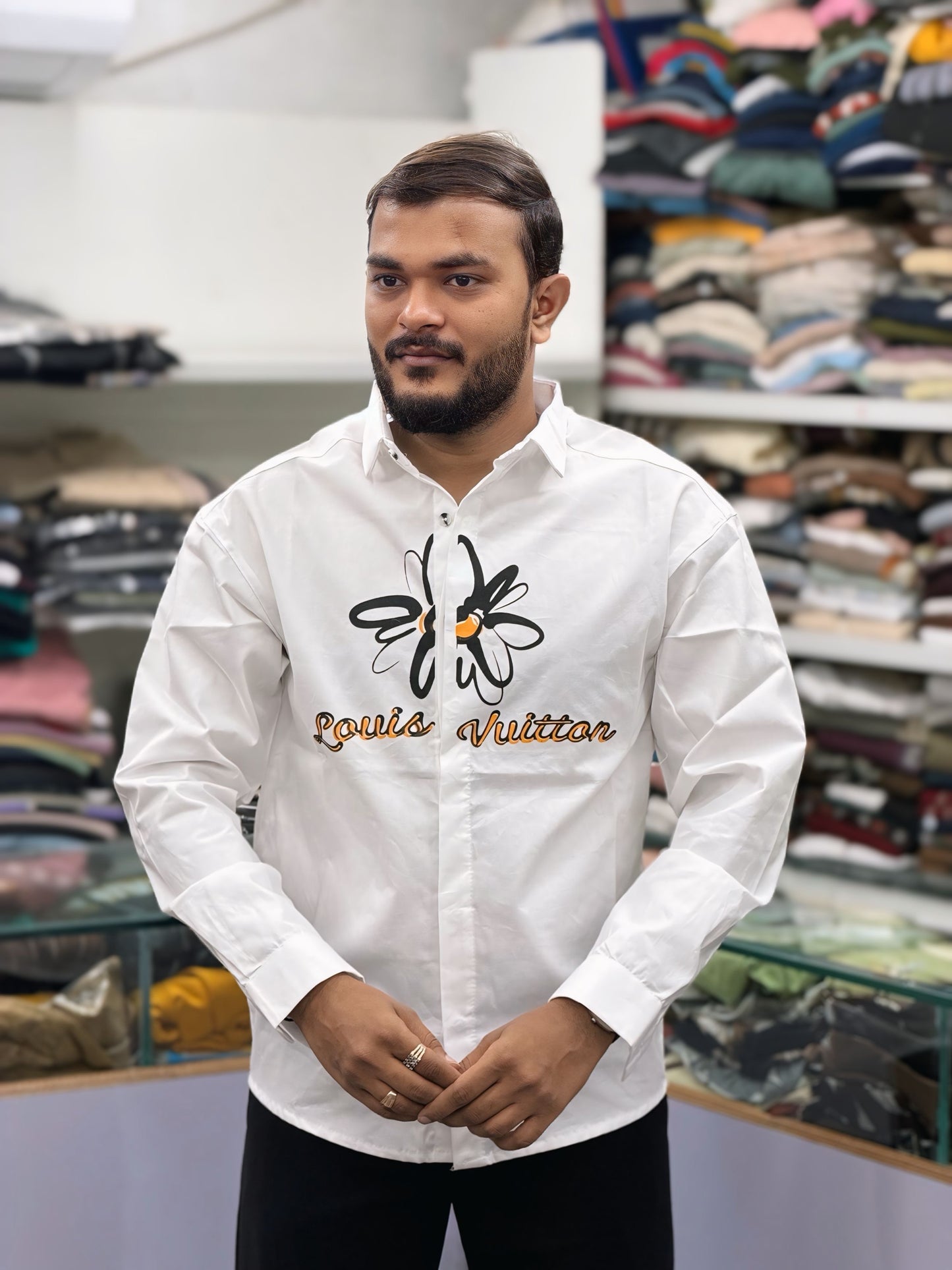 Men’s White Butterfly Graphic Print Shirt – Stylish Casual Cotton Designer