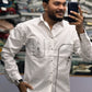 Men’s White Cotton Shirt with Black Embroidered Pocket – Premium Designer Casual Shirt