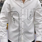 Men’s White Cotton Shirt with Black Embroidered Pocket – Premium Designer Casual Shirt