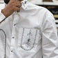 Men’s White Cotton Shirt with Black Embroidered Pocket – Premium Designer Casual Shirt