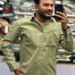 Men’s Olive Green Cotton Shirt with Embroidered Pocket