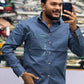 Men’s Steel Blue Cotton Shirt with Contrast Designer Pocket
