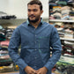 Men’s Steel Blue Cotton Shirt with Contrast Designer Pocket