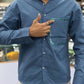 Men’s Steel Blue Cotton Shirt with Contrast Designer Pocket