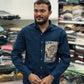 Men’s Navy Blue Cotton Shirt with Paisley Print Pocket