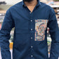 Men’s Navy Blue Cotton Shirt with Paisley Print Pocket