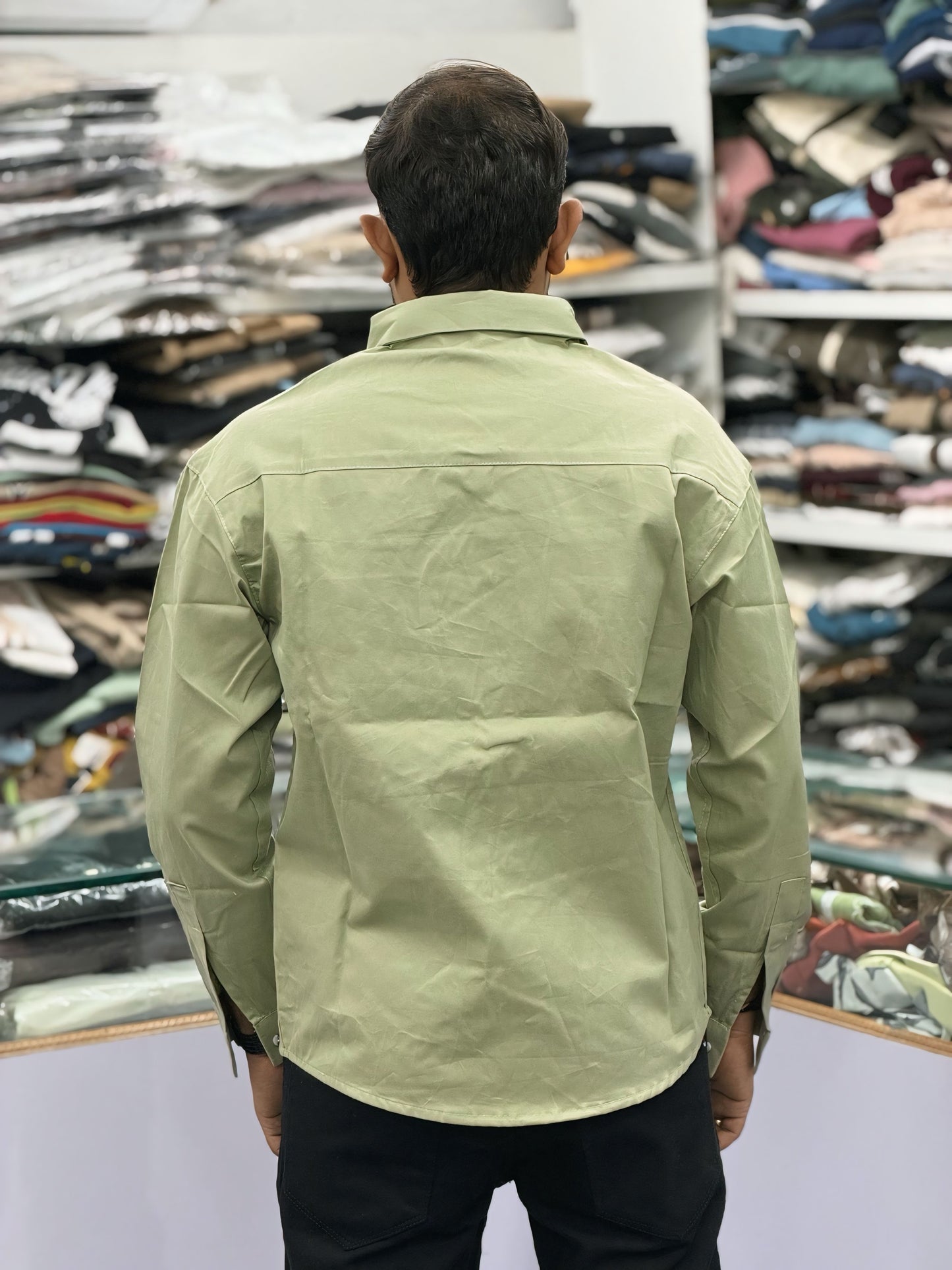 Men’s Olive Green Casual Cotton Shirt with Printed Designer Pocket – Trendy Stylish Smart Casual Shirt