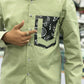 Men’s Olive Green Casual Cotton Shirt with Printed Designer Pocket – Trendy Stylish Smart Casual Shirt