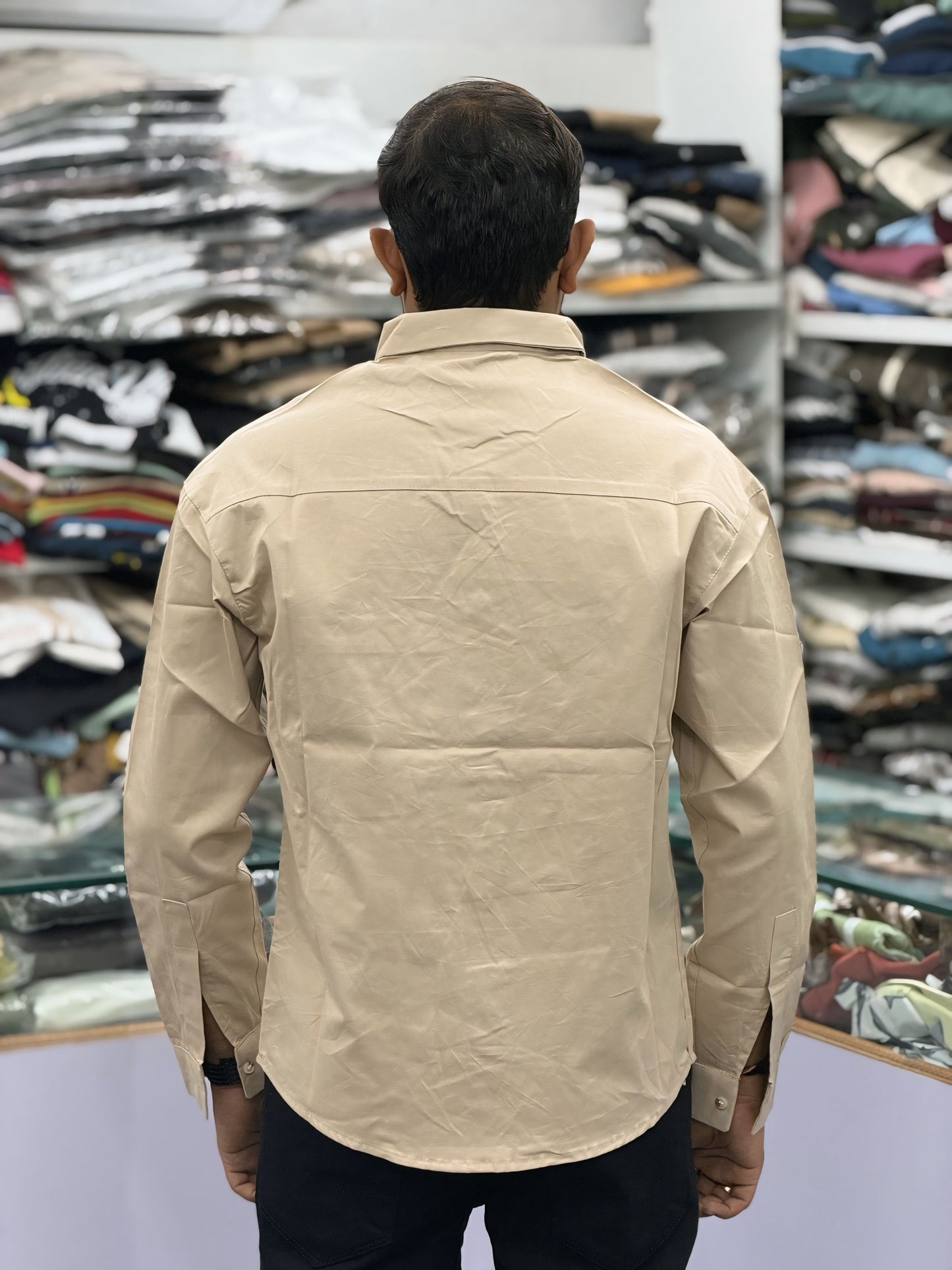 Men’s Beige Casual Cotton Shirt with Black Contrast Pocket & Floral Graphic Print – Stylish Designer Shirt