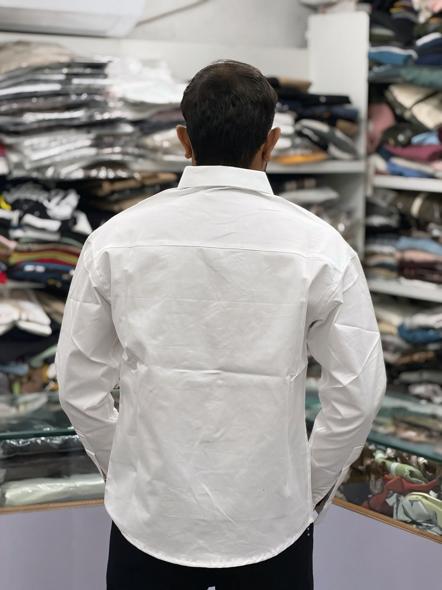 Men’s White Cotton Shirt with Black Embroidery Sleeve & Pocket Design – Premium Stylish Casual Shirt for Men