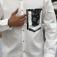 Men’s White Casual Cotton Shirt with Black Bandana Print Pocket – Stylish Designer Streetwear Shirt for Men