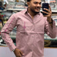 Men’s Dusty Pink Cotton Shirt with Embroidery Sleeve & Pocket Design – Premium Stylish Casual Shirt for Men