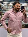 Men’s Dusty Pink Cotton Shirt with Embroidery Sleeve & Pocket Design – Premium Stylish Casual Shirt for Men