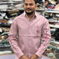 Men’s Dusty Pink Cotton Shirt with Embroidery Sleeve & Pocket Design – Premium Stylish Casual Shirt for Men