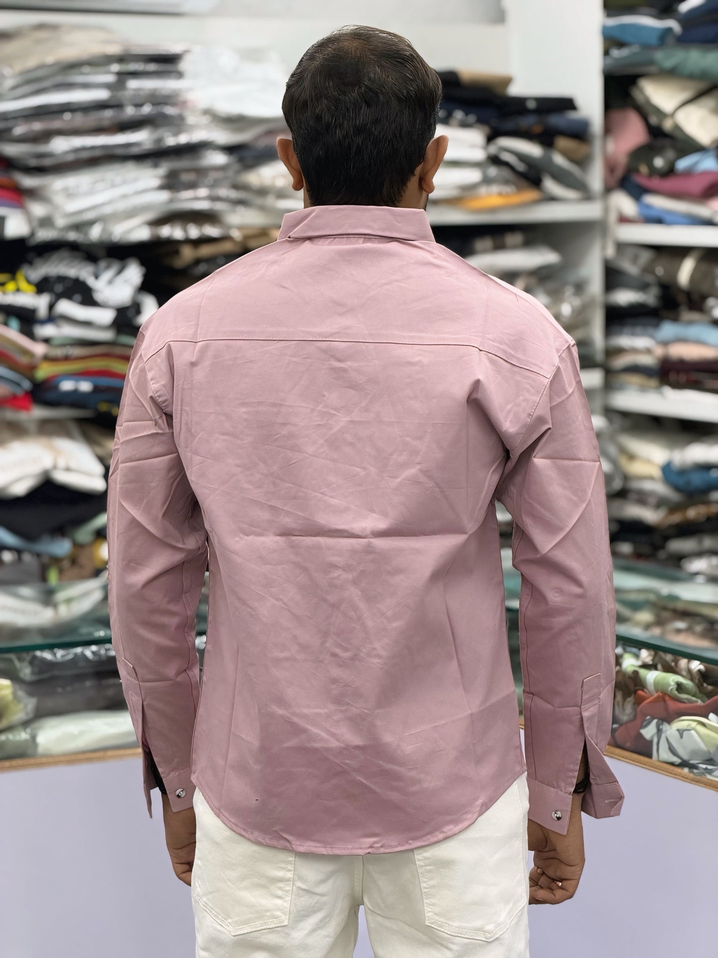 Men’s Dusty Pink Cotton Shirt with Embroidery Sleeve & Pocket Design – Premium Stylish Casual Shirt for Men