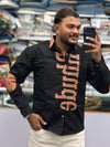 Men’s Black Typography Print Shirt with Contrast Design – Stylish Streetwear Casual Shirt for Men