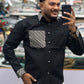 Men’s Black Designer Shirt with Pattern Pocket & Contrast Collar/Cuff – Premium Stylish Casual Shirt for Men