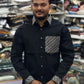 Men’s Black Designer Shirt with Pattern Pocket & Contrast Collar/Cuff – Premium Stylish Casual Shirt for Men