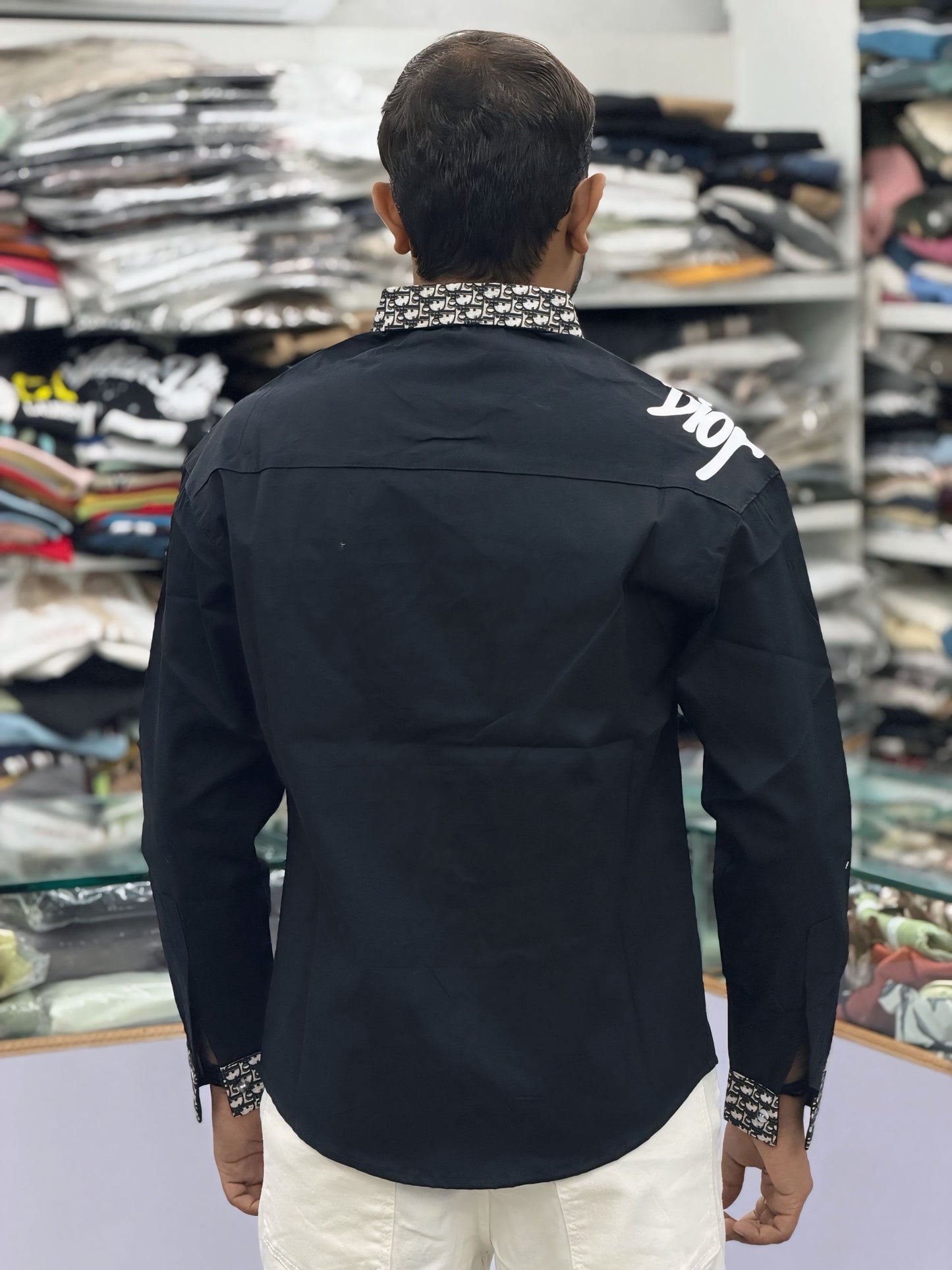 Men’s Black Designer Shirt with Pattern Pocket & Contrast Collar/Cuff – Premium Stylish Casual Shirt for Men