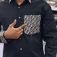 Men’s Black Designer Shirt with Pattern Pocket & Contrast Collar/Cuff – Premium Stylish Casual Shirt for Men