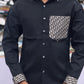 Men’s Black Designer Shirt with Pattern Pocket & Contrast Collar/Cuff – Premium Stylish Casual Shirt for Men