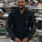 Men’s Black Embroidered Shirt with Sleeve & Pocket Design – Premium Stylish Casual Shirt for Men