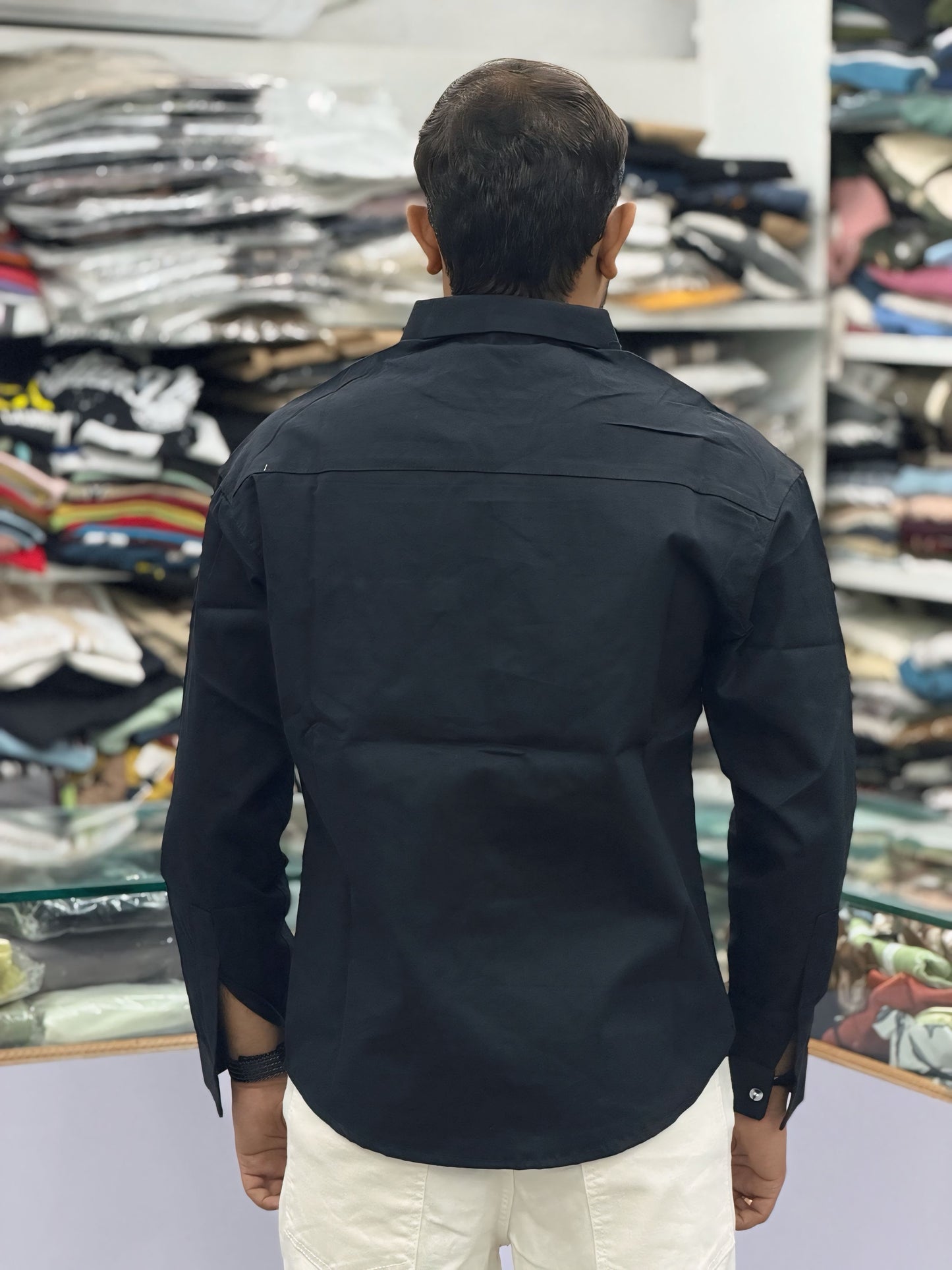 Men’s Black Embroidered Shirt with Sleeve & Pocket Design – Premium Stylish Casual Shirt for Men