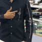 Men’s Black Embroidered Shirt with Sleeve & Pocket Design – Premium Stylish Casual Shirt for Men