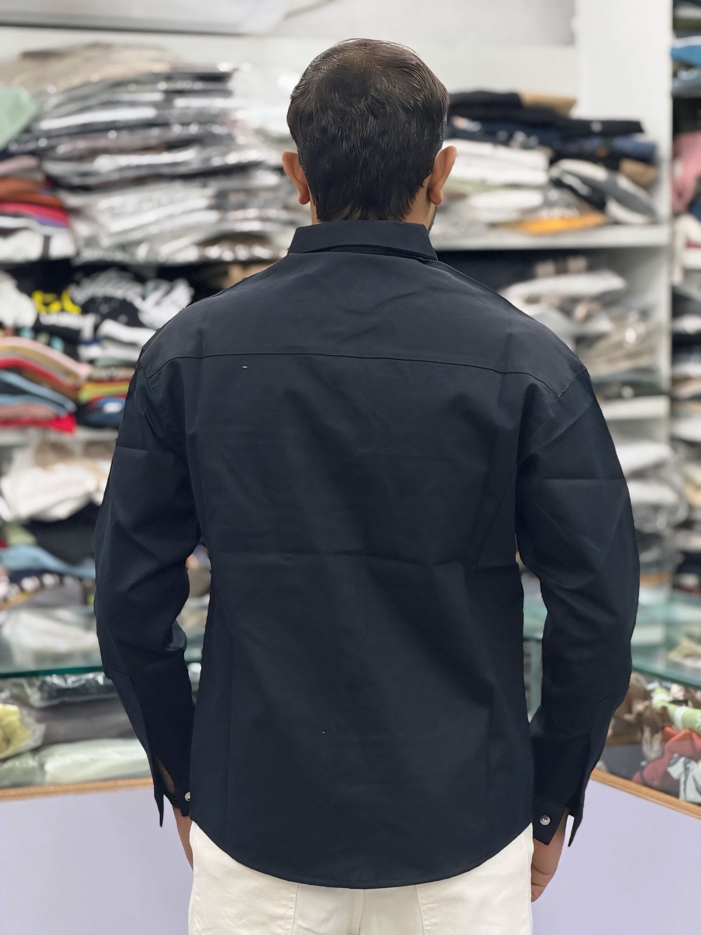 Men’s Black Contrast Piping Shirt with Utility Pocket – Modern Stylish Casual Shirt for Men