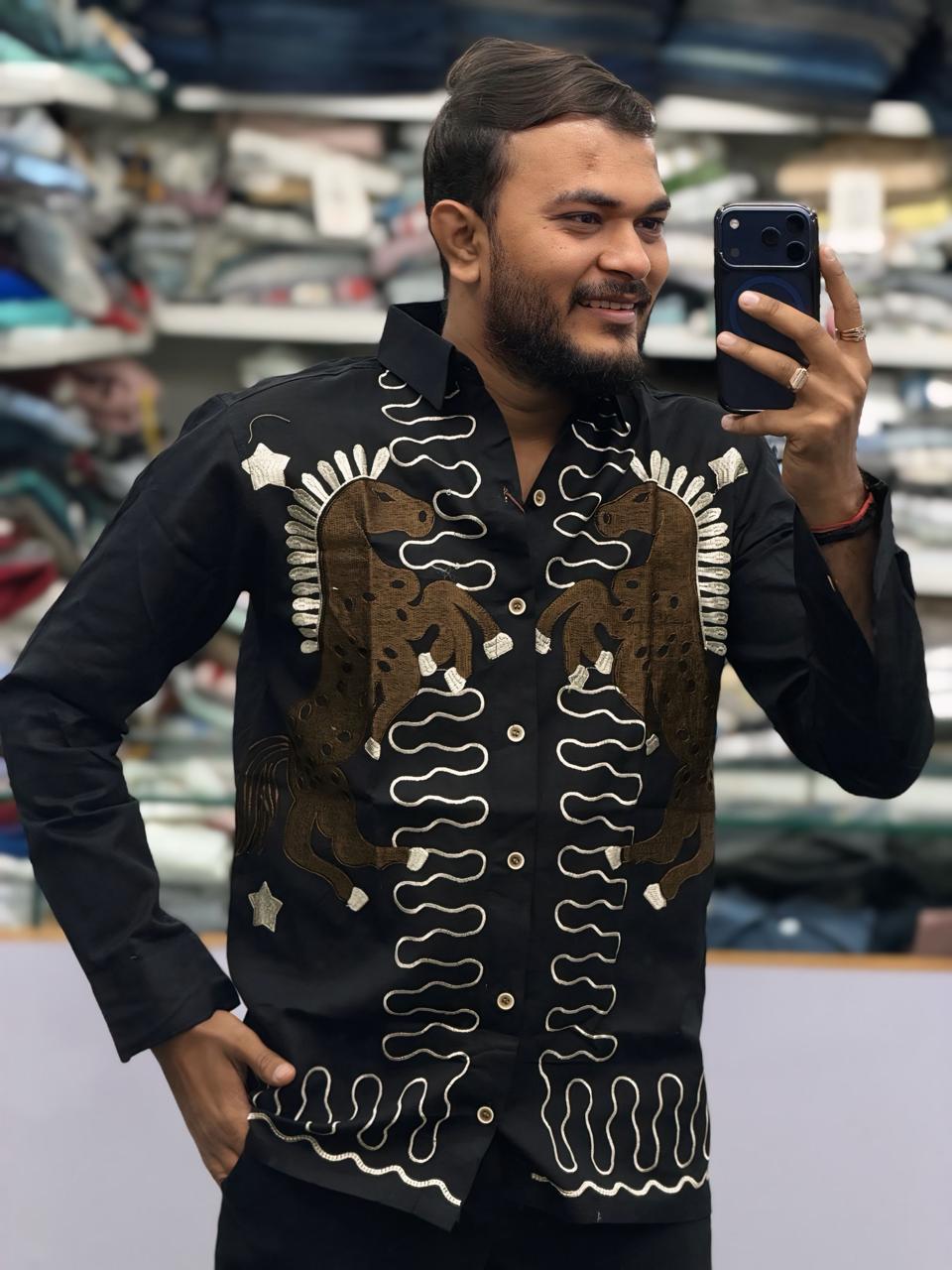 HORSE FULL EMBROIDERY SHIRT - BLACK