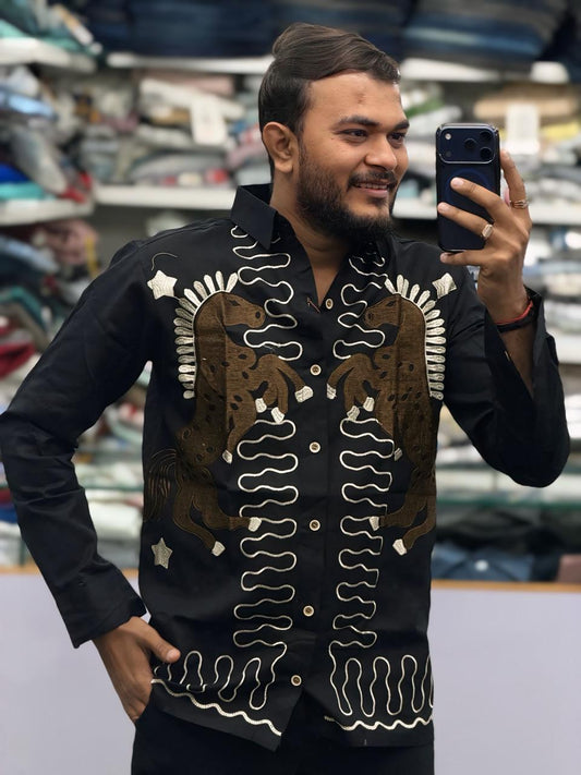 HORSE FULL EMBROIDERY SHIRT - BLACK