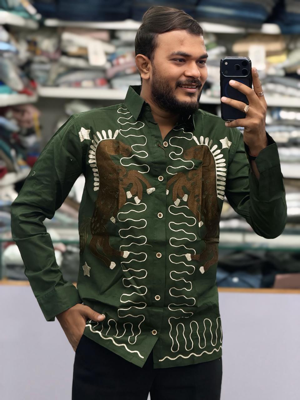 HORSE FULL EMBROIDERY SHIRT - GREEN