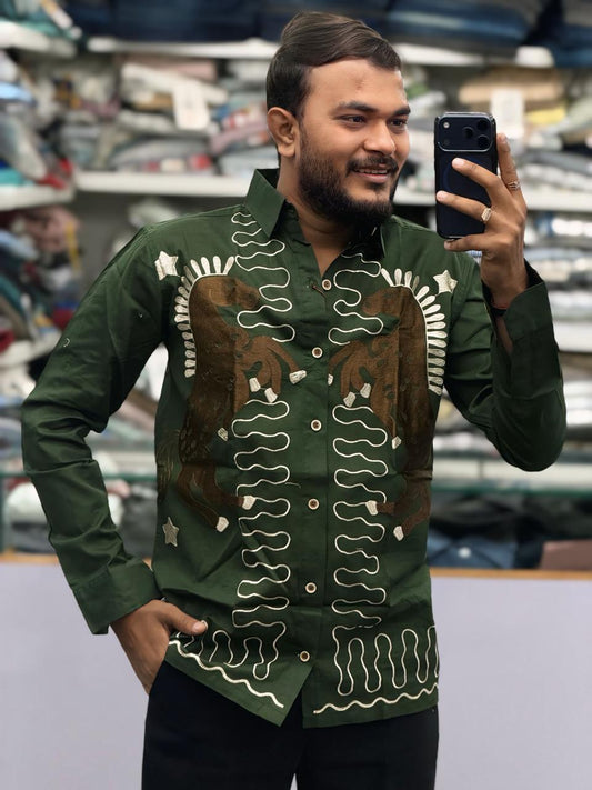 HORSE FULL EMBROIDERY SHIRT - GREEN
