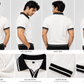 Men's Premium White Textured Polo T-Shirt with Black Collar & Contrast Trim